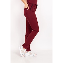 Unisex Bordo Likralı Doktor Pantolonu Hastane Doktor Alt Üniforma Scrubs Bordo Bordo
