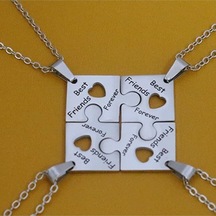 Best Friend Forever Kalplı 4'li Yapboz Kolye Gümüş - Gri