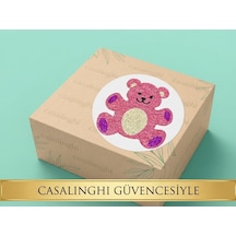 Pembe Ayılı Sticker 40 Adet Yuvarlak Mat Çocuk Etiket 4 Cm Diğer