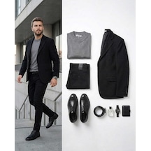 Bys Beystil Erkek Siyah Blazer Ceket Petek - Slim Fit