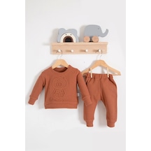 Babydonat Bear Gofre Kabartmalı 2'li Erkek Bebek Takımı Kahve Kahverengi