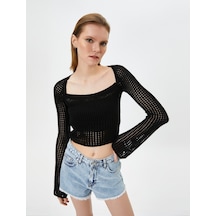 Koton Crop Ajurlu Kazak Uzun Kollu Siyah 4sak90053ht 4SAK90053HT999 Siyah