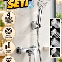 Krem 4 Kademeli El Duşu Seti Spiral Hortum Ve Duvar Askılı Çok Renkli