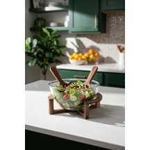 Bosco Akasya Salata Servis Kasesi & Çatal Kaşık - 2700 Ml Şeffaf