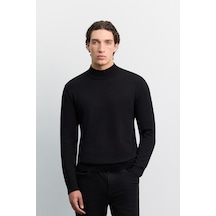 Avva Erkek Siyah Düz Basic Yarım Balıkçı Regular Fit Kazak B005152