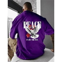 Peace Baskılı Oversize Tişört Mor