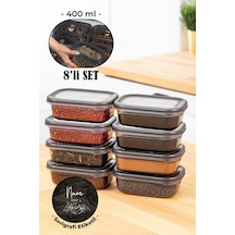 Vienev Beyaz Serigrafi Etiketli 8'li Peggy Dikdörtgen Baharatlık Seti 400 ML Antrasit