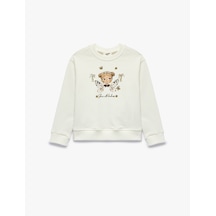 Koton Bisiklet Yaka Uzun Kollu Baskılı Sweatshirt Ekru 7wkg10250ak