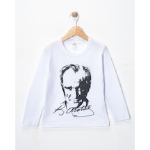 Özdemirli Bebe Unisex Bisiklet Yaka Ataturk Baskılı Uzun Kol T-shirt Beyaz