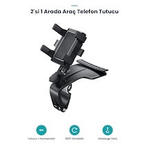 2'si 1 Arada Araç Telefon Tutucu - Numaratörlü - Gösterge Üzerine Takılabilir Siyah