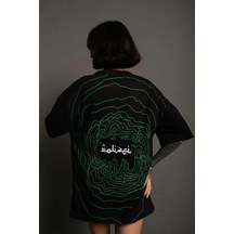Kadın Bisiklet Yakalı Sırt Baskılı Oversize Kısa Kol T-shirt - Siyah Siyah