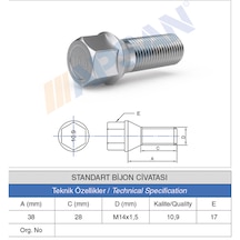20adet Standart Bijon Civatası 28mm M14x1.5