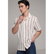 Colin's Colins Regular Fit Apaj Yaka Çizgili Erkek Lacivert Kısa Kol Gömlek Cl1080102 Q1.v2 Nav