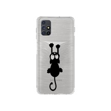 Samsung Galaxy Uyumlu M51 Kamera Korumalı Kapak Çizgi Kedi Tasarımlı Şeffaf Kılıf Şeffaf