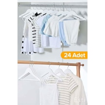 24 Adet - Ahşap Görünümlü Çocuk Ve Bebek Elbise ,kıyafet Askısı Beyaz Plastik Beyaz Tr Diğer