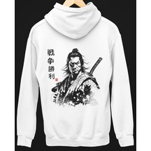 Beyaz Samuray Baskı 3 İplik Şardonlu Kapüşonlu Unisex Sweatshirt