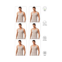 Özkan Underwear Özkan 0113 6'lı Paket Erkek %100 Pamuklu Esnek Yumuşak Ribana Kalın Askılı Atlet Gri Melanj