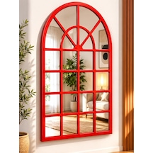 Peak Dizayn Pencere Model Duvar Aynası 123x70 Cm Dekoratif Salon Aynası Modern Bölmeli Çerçeveli Duvar Aynası Antre Dresuar Aynası Kırmızı