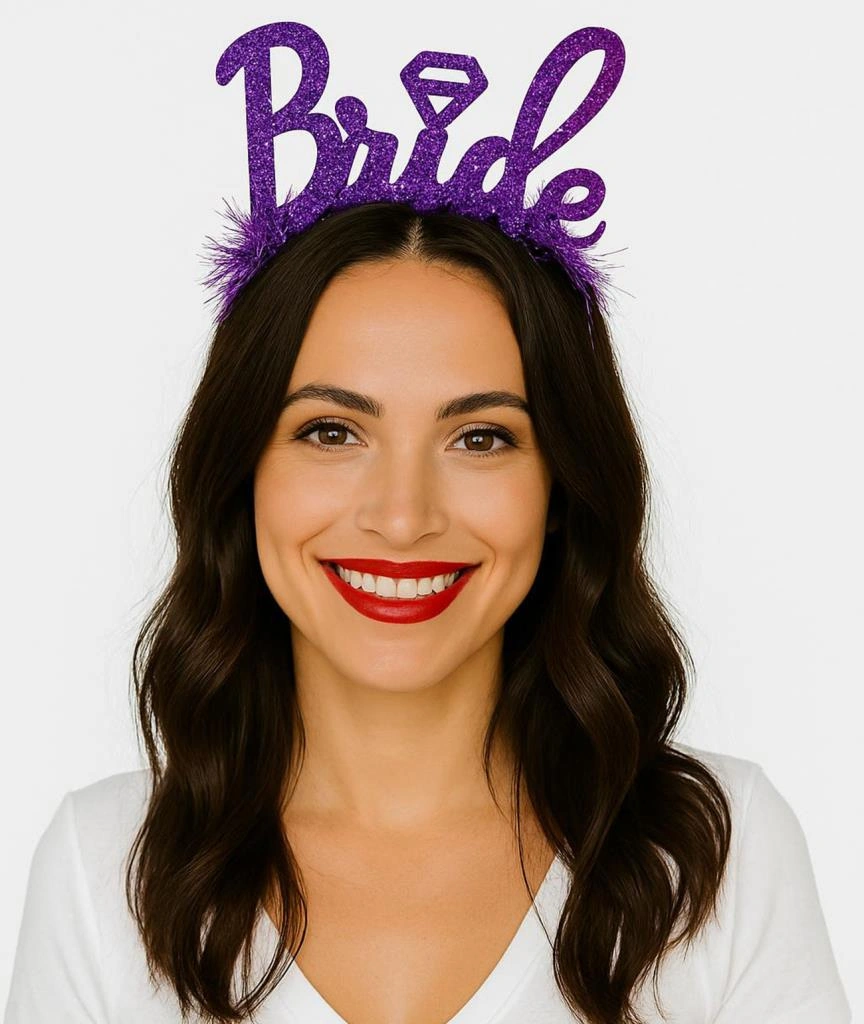 Nessiworld Mor Renk Bekarlığa Veda İtalik Yazı Alyanslı Bride Taç Çok Renkli