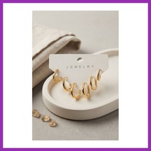 Bezos Gold Renk Zirkon Taşlı Pirinç İnce Kare Halka Model Kadın Küpe Seti Bty