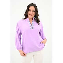 Koza Butik Kadın Nakış Detaylı Uzun Kollu Bluz 1715-24 001