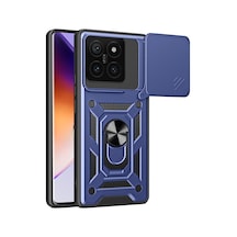 Xiaomi 14t Kılıf Sürgülü Kamera Koruyucu Manyetik Standlı Tank Koruma Pazarplus Mavi