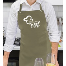Bk Gift Profesyonel Chef Tasarımlı Haki Yeşil Mutfak Önlüğü, Aşçı Önlüğü, Şef Önlüğü, Ev si, Arkadaşa -4 Bej
