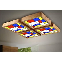 Ahşap Çerçeve Tavan Led Aydınlatma 4Lü 30X30 Cm 4Lü Takım Beyazl
