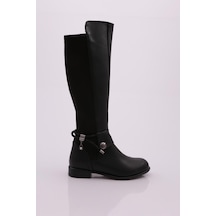 Dgn 505-22k Kadin Arkasi Strech Yani Fermuarli Knee High Flats Çizme 505-1557-R1534 Siyah