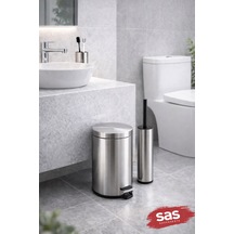 Sas Haus Krom 3 Lü Set 3 Lt Çöp Kovası Wc Fırçası Ve Diş Fırçalık Titan