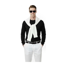 Deepsea Siyah Dar Kesim Likralı Erkek Triko Kazak Bisiklet Yaka Şık Tasarım 2605433 Siyah