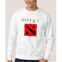 Dota2 Valve Logo Baskılı Beyaz Erkek Örme Sweatshirt
