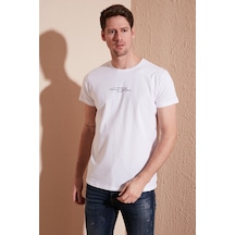 Buratti Pamuklu Slim Fit Bisiklet Yaka Erkek T Shirt 541Ifit Beyaz