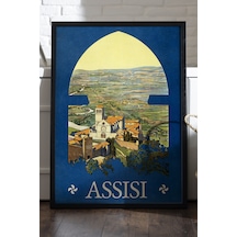 Assisi Siyah Ahşap Çerçeveli Poster, Dekoratif Seyahat Duvar Tablosu