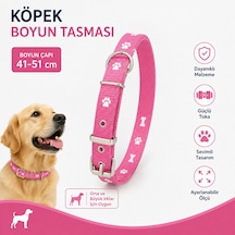 Pati Ve Kemik Desenli Köpek Boyun Tasması 41-51 Cm Ayarlanabilir Metal Tokalı D Halkalı - Pembe Çok Renkli