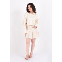 Hadise 3966 Kadın Armalı Pileli Mini Etek Ss YELGET003966-R0152 Bej
