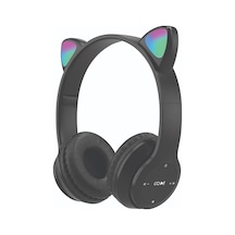 4 Adet Bood Çocuk Rgb Işıklı Kedili Kulak Üstü Bluetooth Kulaklık P47 Siyah