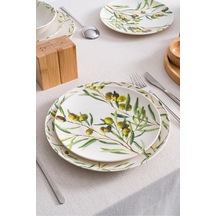 Olive 20 Cm Tatlı & Pasta Tabağı 6 Lı Set Zeytin Dalı Desenli Porselen Yeşil