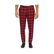 Wessi Dar Kesim Ekose Desenli Bordo Erkek Pantolon Bordo
