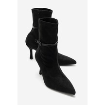 Luvi Shoes Andora Siyah Süet Kadın Topuklu Bot