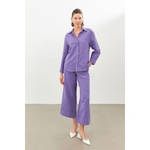 Stella Pulvis Mor Keten Oversize Gömlek Mor