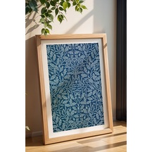 William Morris Oak Meşe Desenli Çerçeveli Tablo Viktorya Serisi Şık Vintage Duvar Dekoru Mavi Kayın