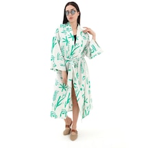 Serdem - Baskılı Keten Kimono - Yeşil 001