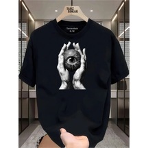 Tarzsokak Unisex Kod 19 Eyelash Desen T-shirt Siyah