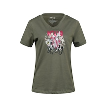 2as Alone Baskılı V Yaka Kadın T-shirt 402 Haki