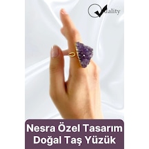 Özel Üretim Altın Pirinç Kaplama Vintage Görünümlü Şık Tasarımlı Ayarlanabilir Doğal Taş Kadın Yüzük Çok Renkli