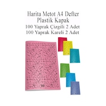 Defter Plastik Kapak A4 100 Yaprak Çizgili 2 Adet Ve 100 Yaprak Kareli 2 Adet Harita Metod Defter Çok Renkli