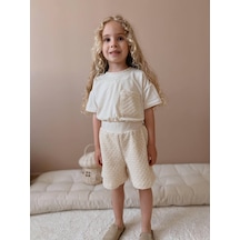 Kız Çocuk Krem Dantelli Şortlu Takım Krem