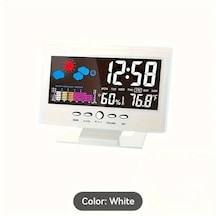 Fochsia Sessiz Dijital Çalar Saat - Hava Durumu, Sıcaklık Ve Nem Göstergeli, Beyaz beyaz