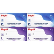 Beybi Lateks Pudralı Muayene Eldiveni Orta/ Büyük Karma 400lü Set